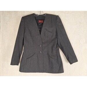 SASSON Womens 10 WOOL Blend Gray Blazer Two Button Jacket Shoulder Pads Boxy